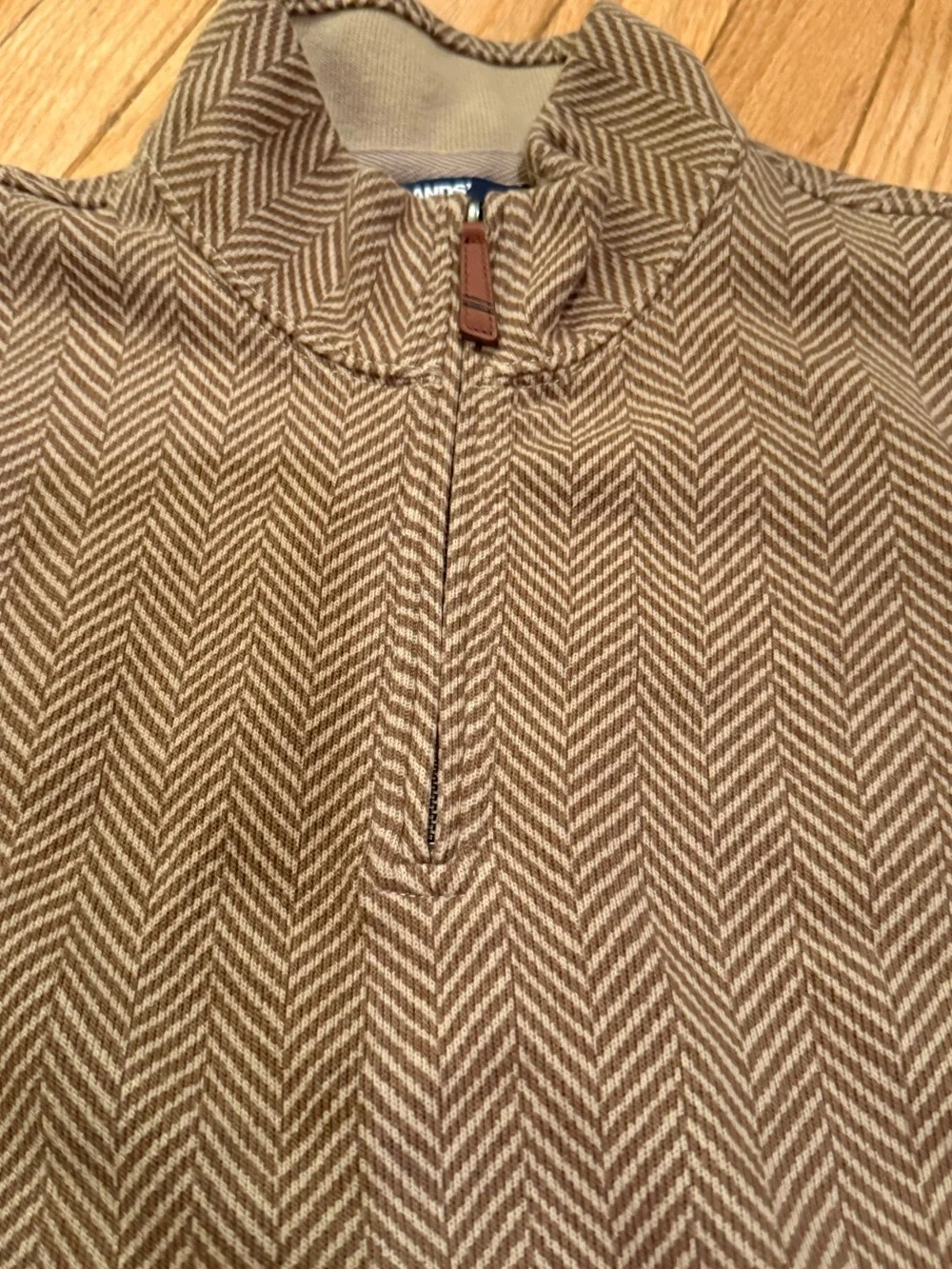 Lands' End Men's Tan/Brown Herringbone Half-Zip Size M JFK Jr. New England